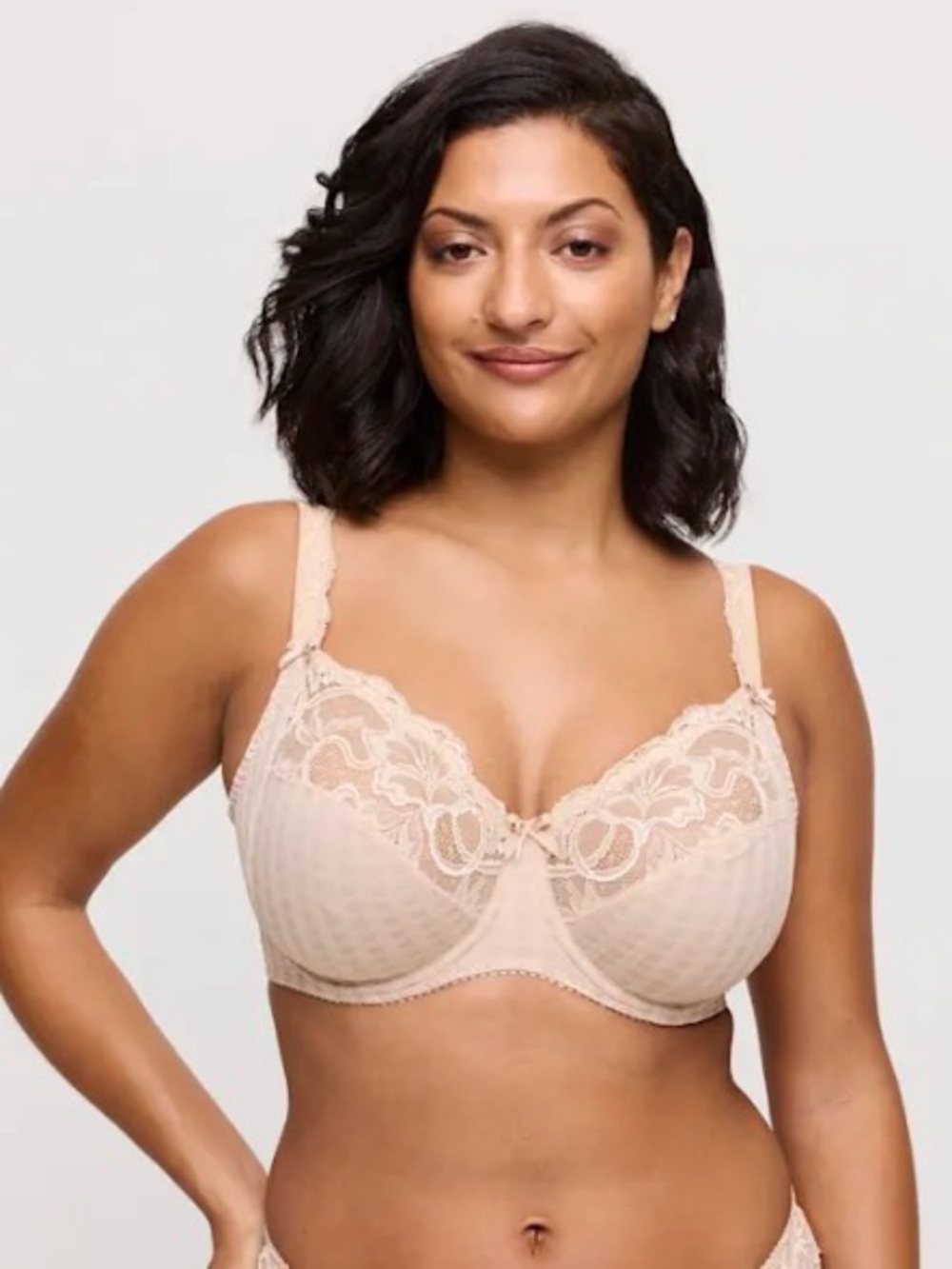 Prima Donna Madison Gingham Full Cup Lace-Trim Bra in Beige size Euro 70D/US 32D